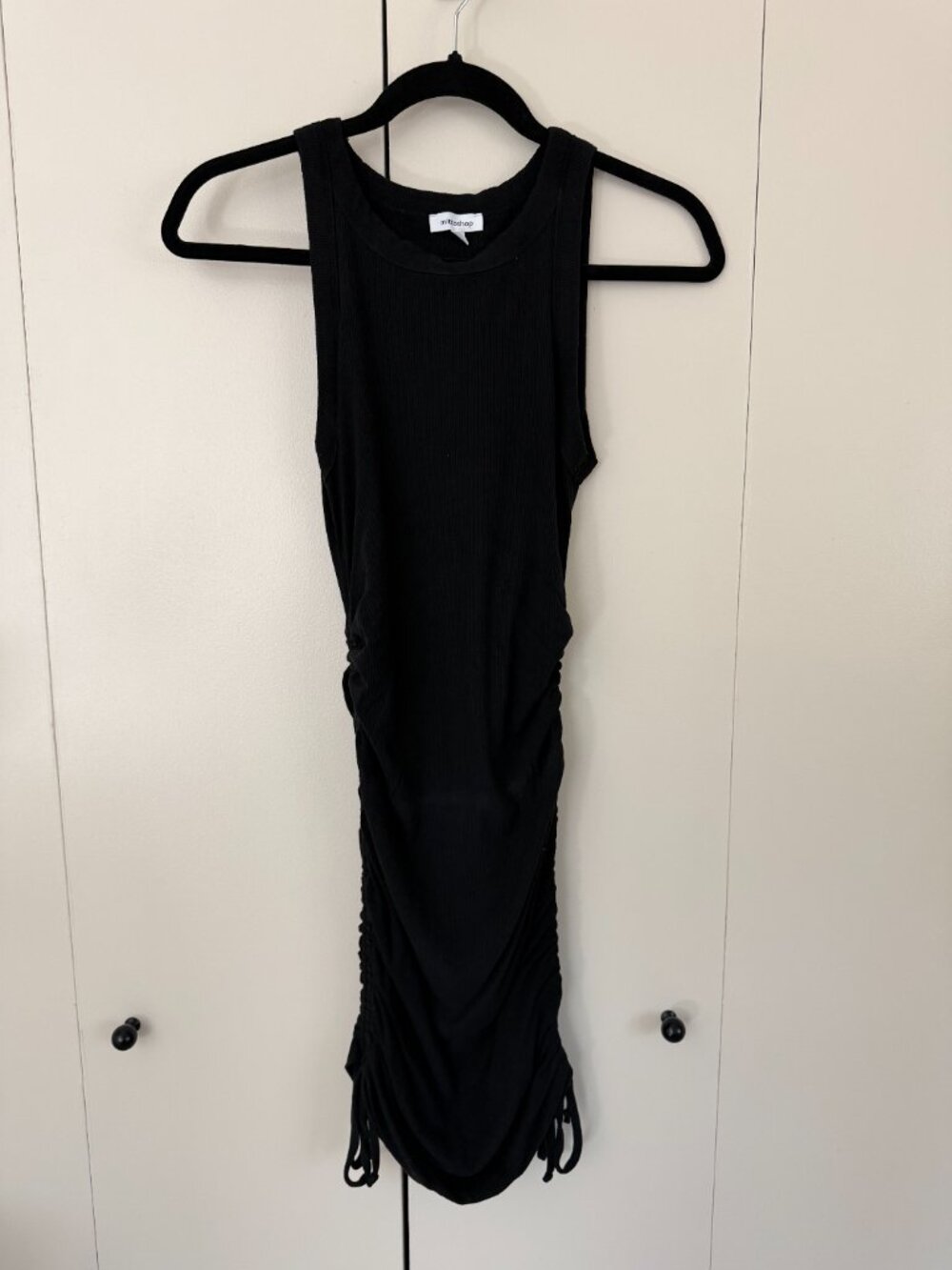 Mittoshop Sleeveless Ribbed Ruched Drawstring Tank Dress